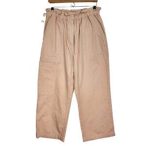 Anthropologie NWT Cargo Paperbag Waist Crop Pants M Sable Pink Cotton Pull On